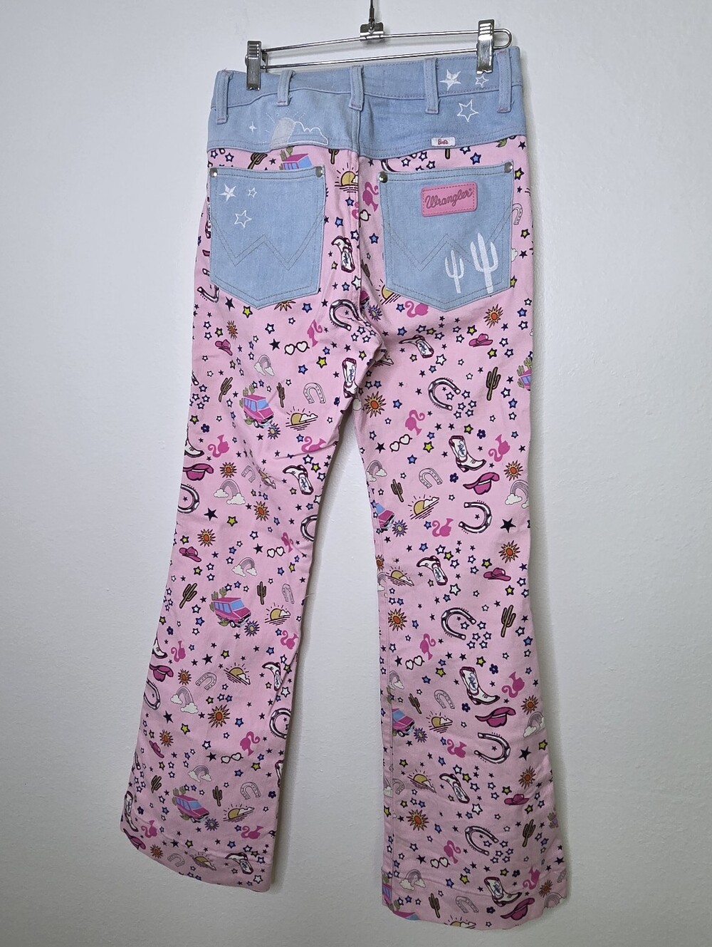 Wrangler x Barbie Pink Western All-Over Print Flare Jeans Size 27x32 Collector